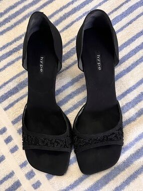 Hype Black Beaded D'Orsay Open-Toe Heels